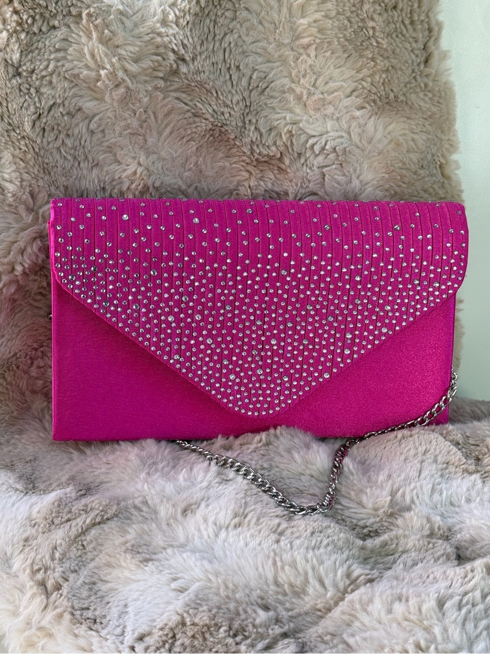 Hot pink rhinestone satin envelope clutch